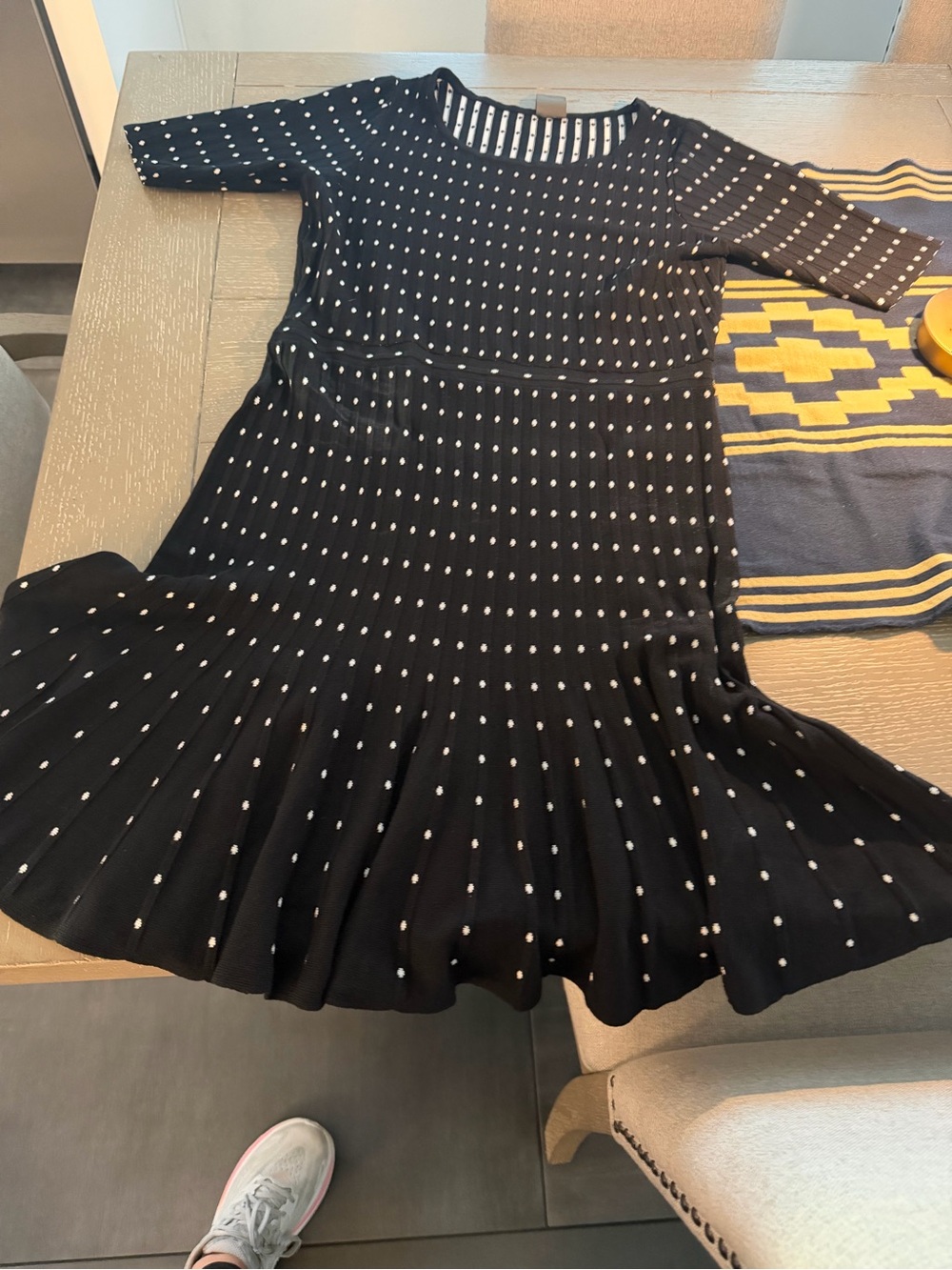Taylor Black Midi Dress with White Polka Dots and Short Sleeves